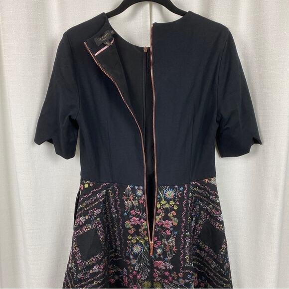 Ted Baker London Black Unity Floral Brocade Mooris A Line Dress Sz.2(US 4-6) - Picture 12 of 16